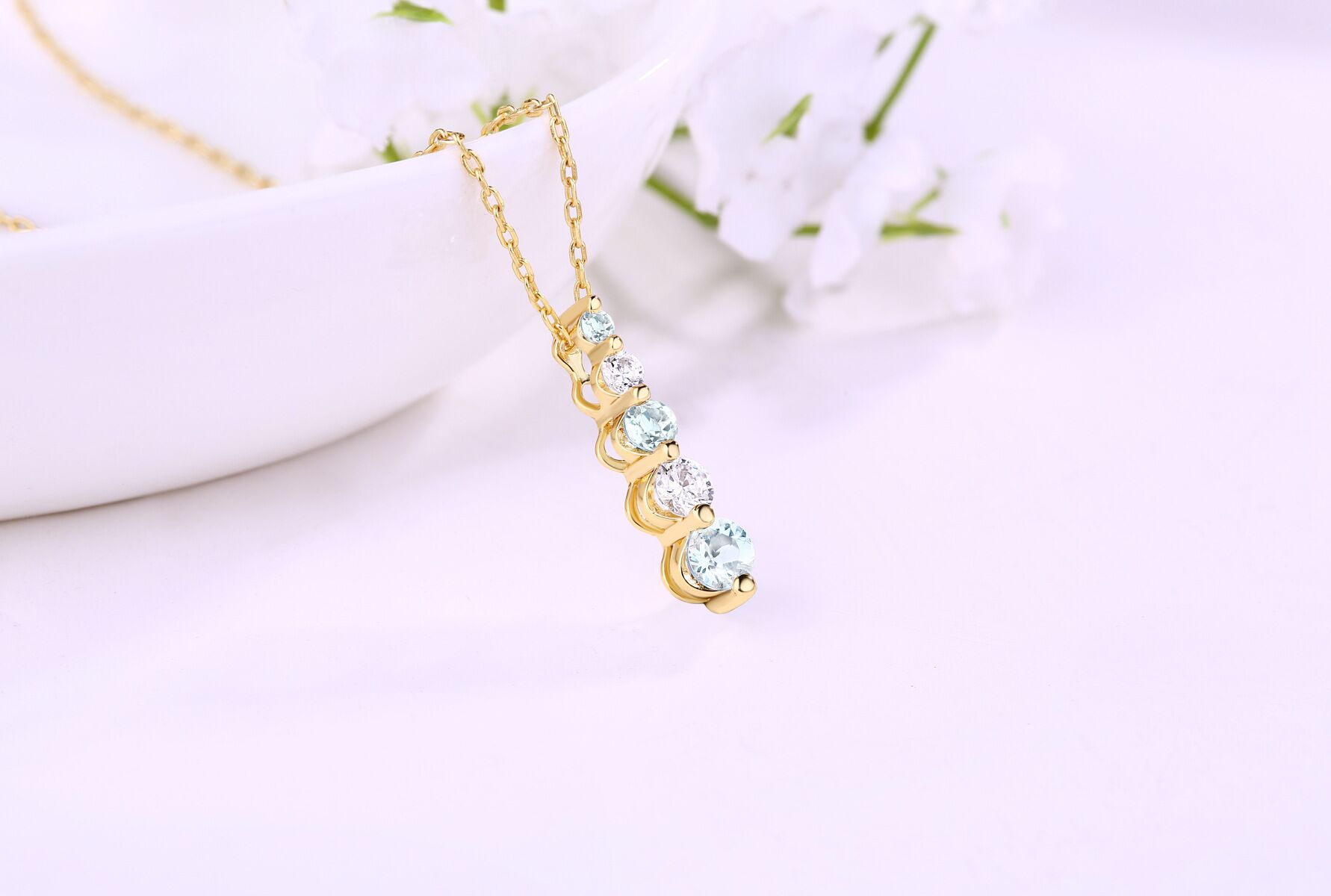 Topaz 925 Sterling Silver Necklace with Yellow Gold Plating